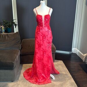 Women’s Mermaid Fit Prom Party Dress Sparkly Sequins Corset Back Leg Slit Size 4